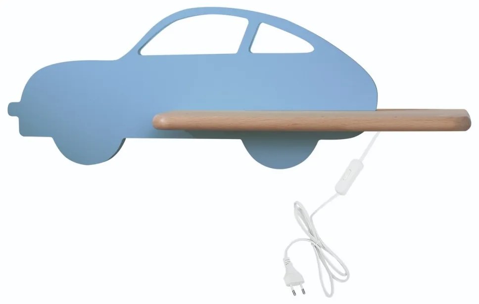 LED dziecięca lampa ścienna z półką CAR LED/5W/230V niebieska/drewno