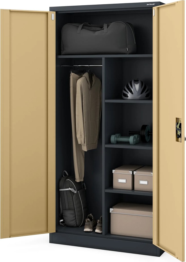 Szafa metalowa wielofunkcyjna antracytowa / orzech: Eco Design DAWID, 900 x 1850 x 450 mm