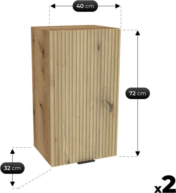 Zestaw Mebli Kuchennych MODERN 200 cm Dąb Artisan/Szary Połysk Ryflowany Nowoczesny