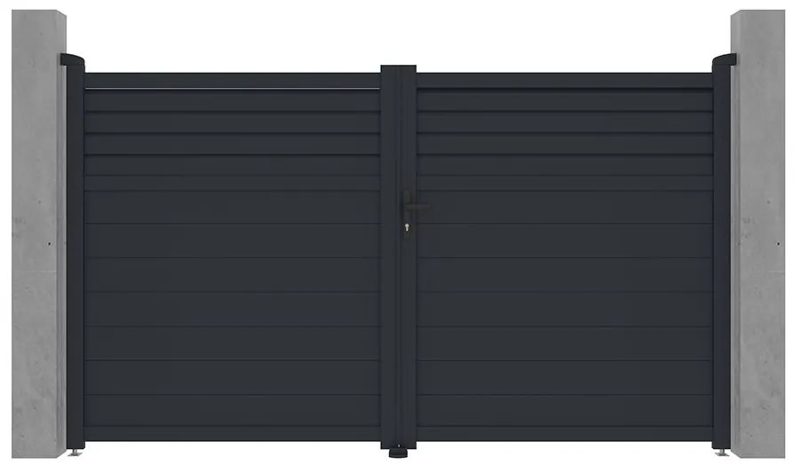 Skrzydłowa, elektryczna, aluminiowa brama z żaluzją Dł.305 x Wys.181 cm antracytowa VIAZO