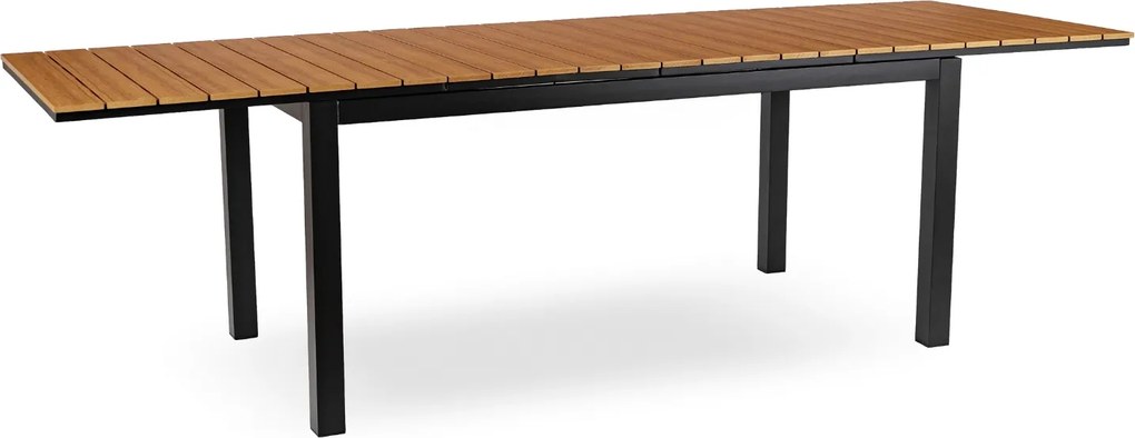 Zestaw Mebli Ogrodowych Stół ARGOS 160-260 cm Dąb/Czarny i 8x Fotel FRESNO Czarny Technorattan Nowoczesny