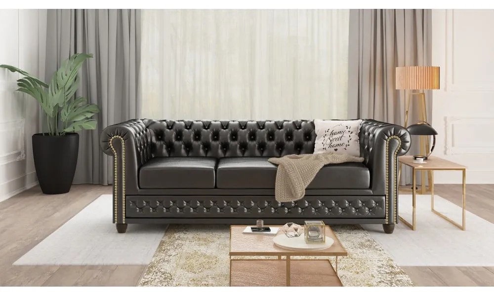 Czarna rozkładana sofa z imitacji skóry 203 cm York – Ropez