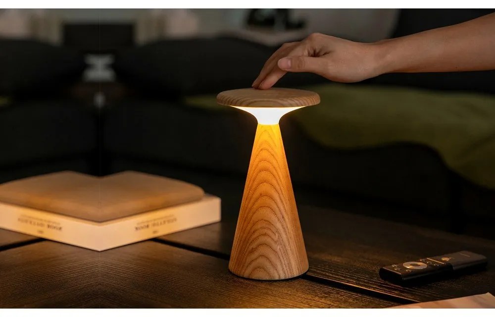 Lampa stołowa LED w naturalnym kolorze z drewnianym kloszem (wysokość 21 cm) Sylva – Gingko