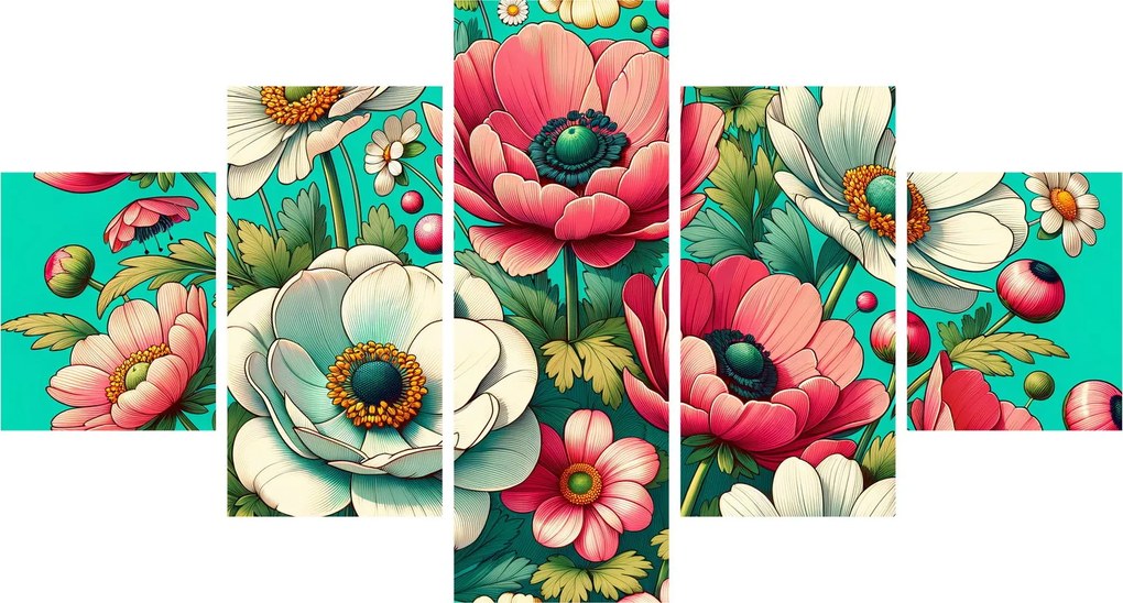Obraz - Kwiaty na niebieskim tle (125x70 cm)