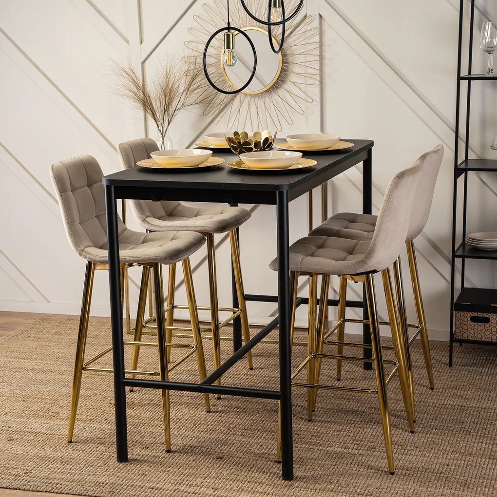 Krzesło Barowe Tapicerowane Hoker ARIEL Ecru Welurowe Nowoczesne Glamour