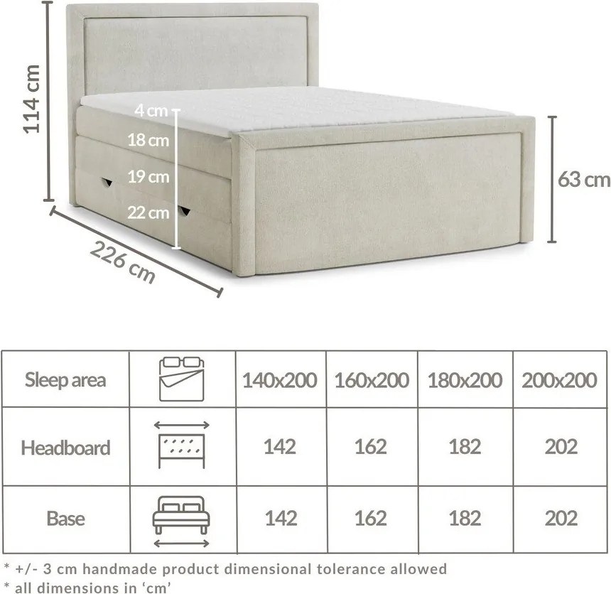 Szarobeżowe łóżko kontynentalne ze schowkiem 160x200 cm Fresco – Maison de Rêve