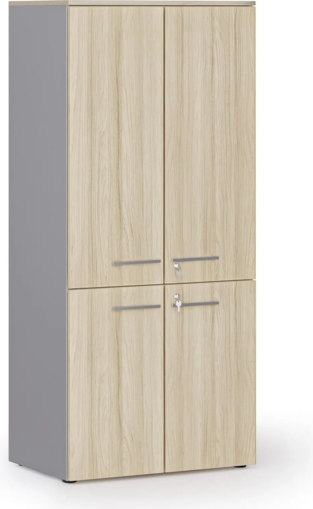 Szafa biurowa pół-drzwi PRIMO GRAY, 800 x 500 x 1781 mm, szary/dąb naturalny