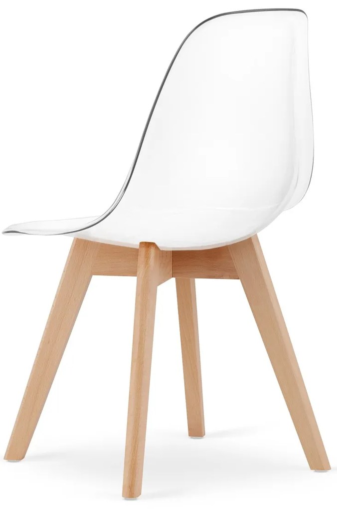 Transparentne krzeslo KITO z bukowymi nogami