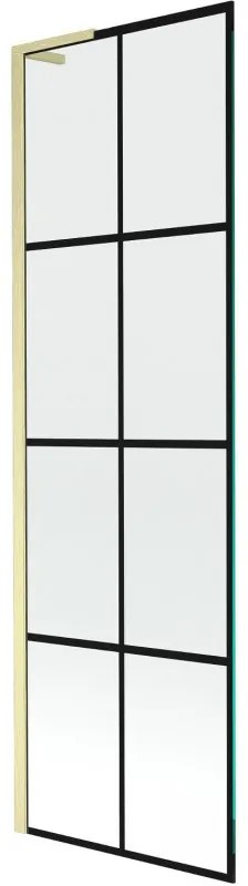 Mexen Next L parawan nawannowy 1-skrzydłowy 60 x 150 cm, czarna kratka, złoty szczotkowany - 895-060-000-03-77-55