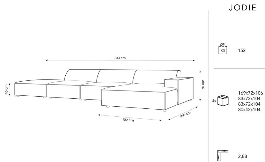 Beżowy narożnik (prawostronny) z materiału bouclé Jodie – Micadoni Home