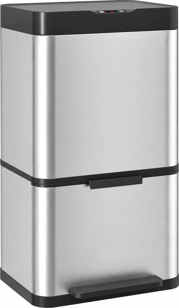 HOMCOM Kosz z czujnikiem 40 l, 3 komory (2 x 12,5 l + 15 l), Soft-Close i funkcja otwarcia, srebrny | Aosom PL