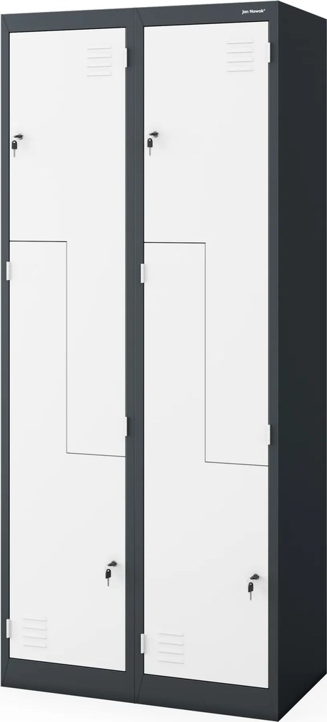 Szafa socjalna ubraniowa typu l, czterokomorowa, antracytowo-biała, 800x1850x450 mm: JULIA