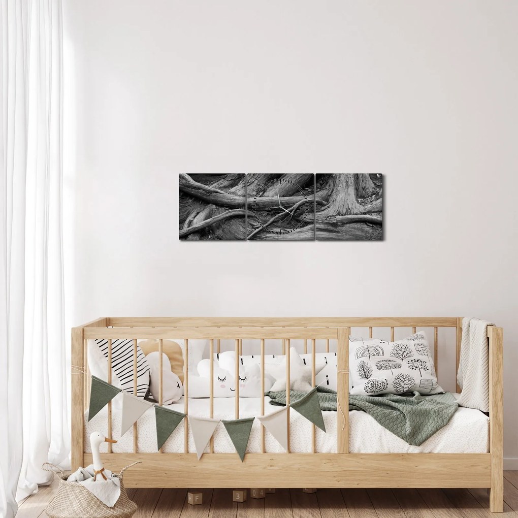Obraz - Korzenie drzewa (z zegarem) (90x30 cm)