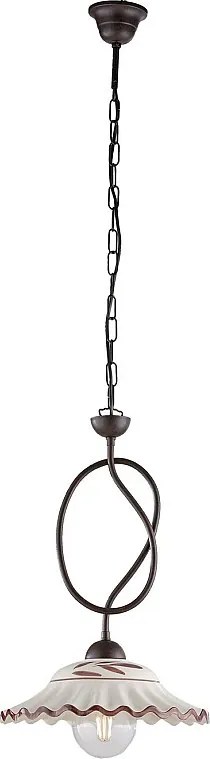 Żyrandol Bistrot z czarnego lakierowanego żelaza z dekoracją z efektem rdzy z ceramicznym dyfuzorem śr. 30 biały i brązowy 1 światło 105 Ø30