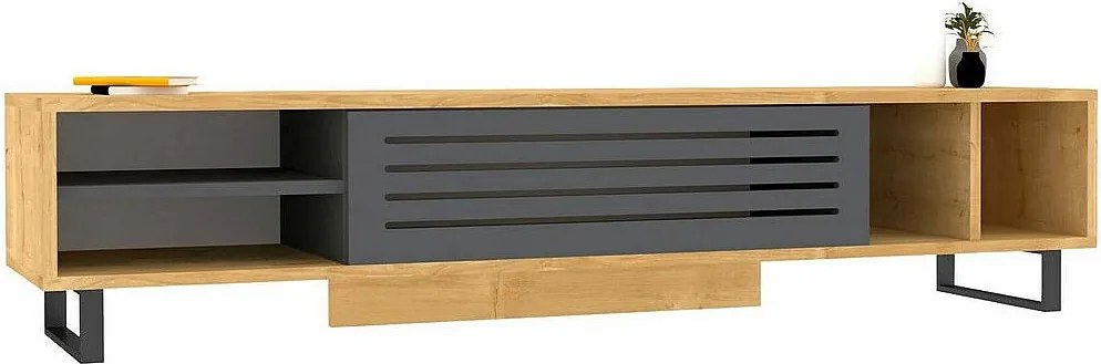 Skandynawska szafka pod telewizor w stylu industrialnym – szerokość 160 cm – szafir i antracyt – płyta wiórowa pokryta melaminą