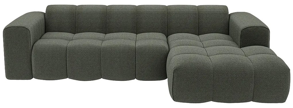 Kanapa narożna prawostronna z zielonej tkaniny szenilowej CALESO od Maison Céphy