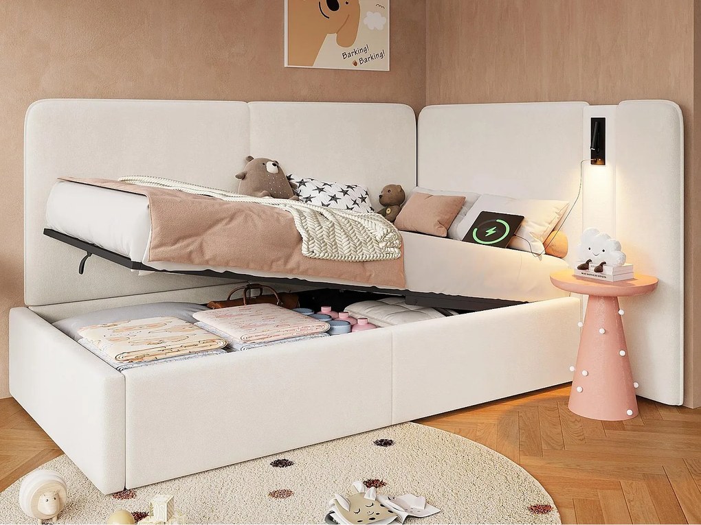 Sofa z funkcją spania 90x200cm - Port ładowania USB i lampka do czytania - Tkanina welurowa - Beżowy​ (bez materaca)