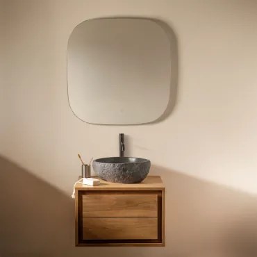 Zestaw Wiszących Mebli Łazienkowych Z Drewna Tekowego Jabari Drewno Tekowe & Nieregularna Z Czarnego Cementu ↔︎40 Cm - Sklum