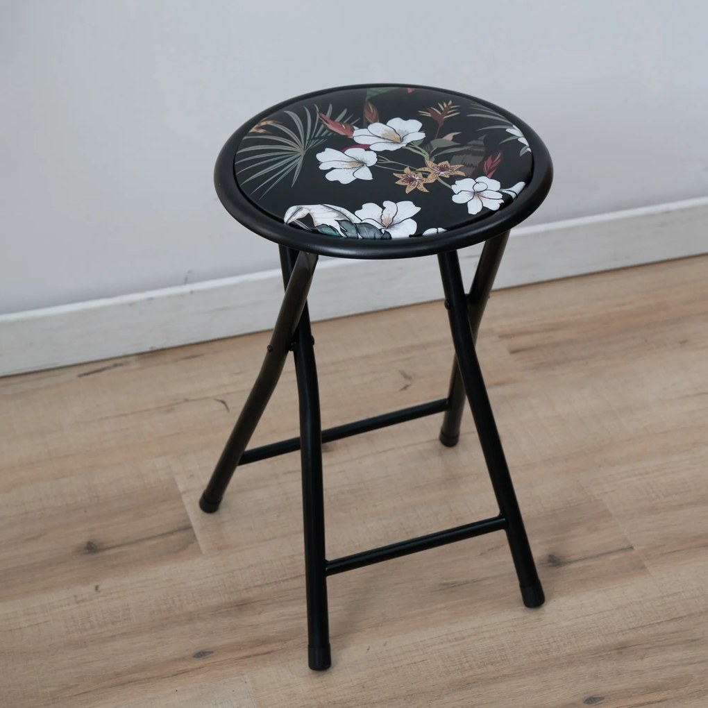 Stołek składany metalowy Flower Black 30 cm PATIO