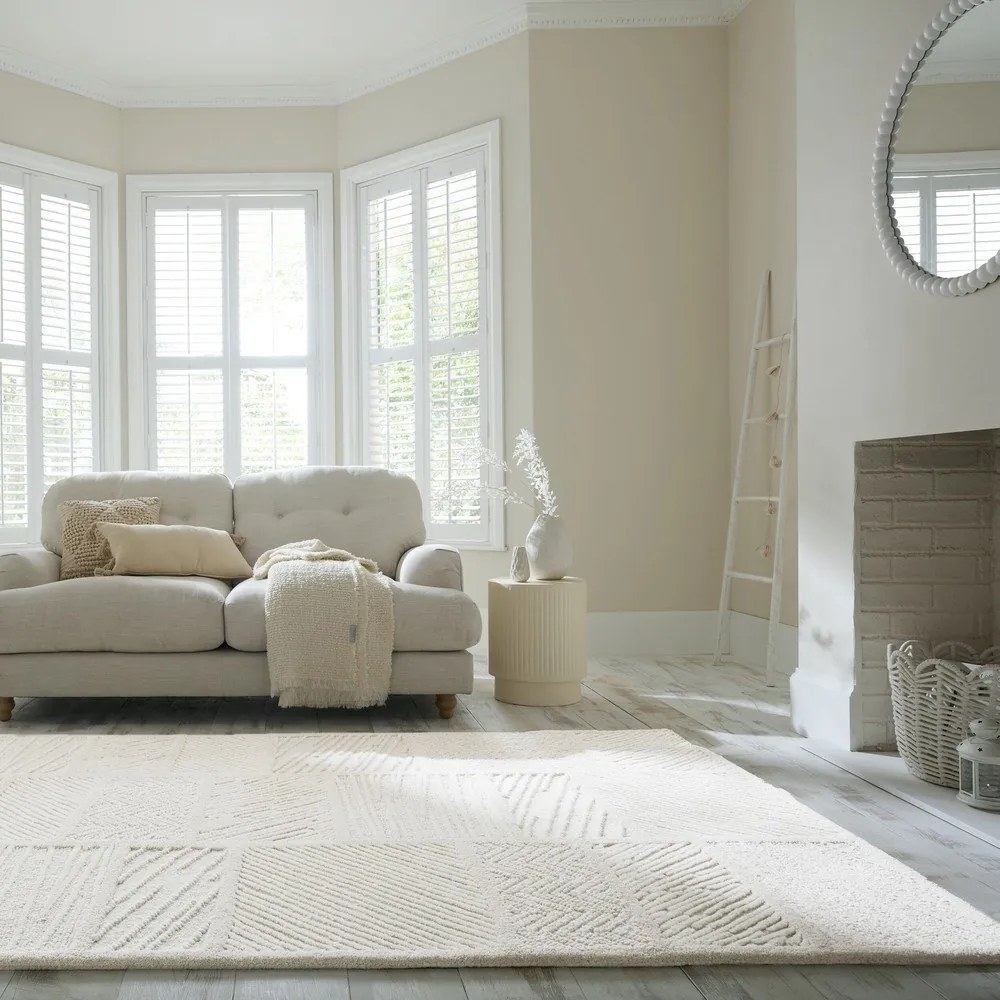 Biały dywan z mieszanki wełny tkany ręcznie 140x200 cm Sculptured Blocks – Flair Rugs