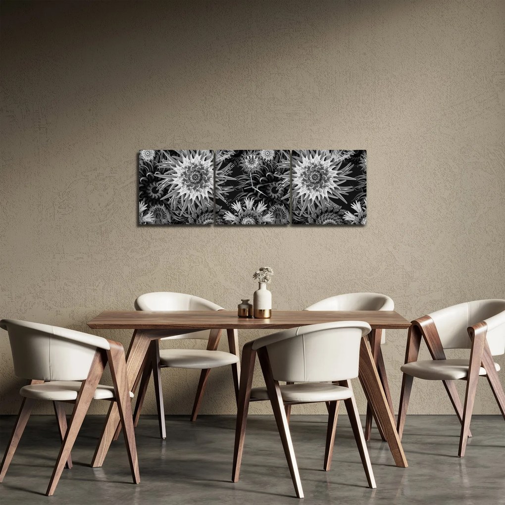 Obraz - Czarne i białe osty (z zegarem) (90x30 cm)