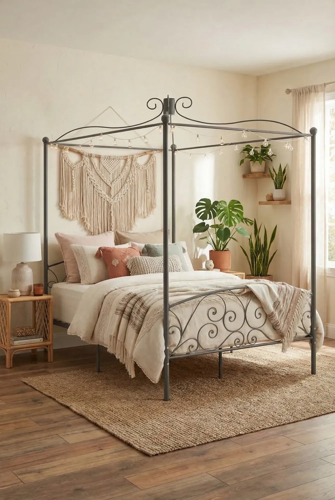 Szare metalowe łóżko rustykalne 120x200 cm A1-N41