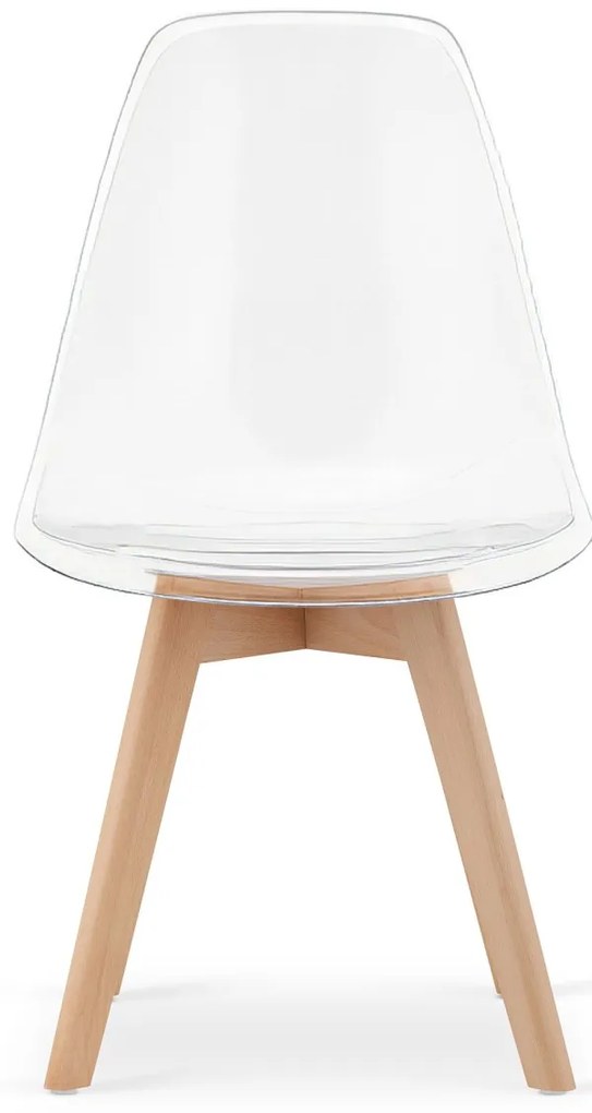Transparentne krzeslo KITO z bukowymi nogami