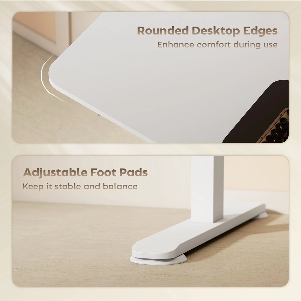 Vinsetto Biurko Stojące Regulowane Elektrycznie, 140 x 70 x 116 cm, Białe