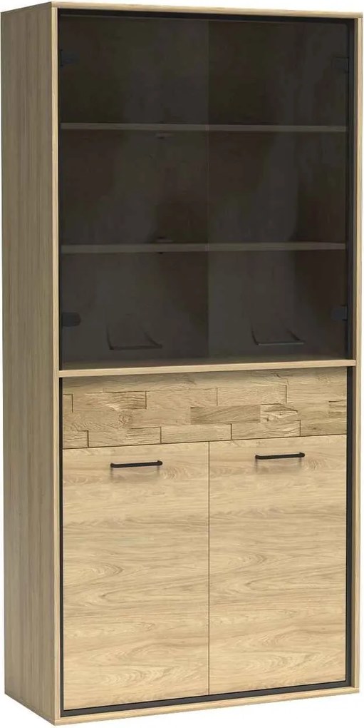 Witryna SYNDRA 197 x 92,2 cm, Stojąca witryna do Salonu, Dąb