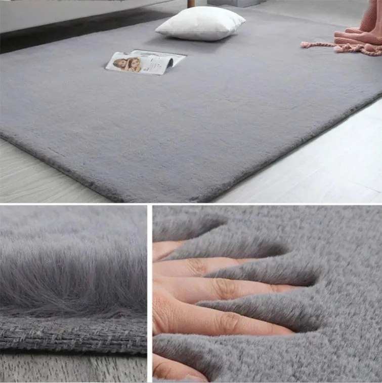 Miękki dywan Rabbit z pluszu, jasnoszary