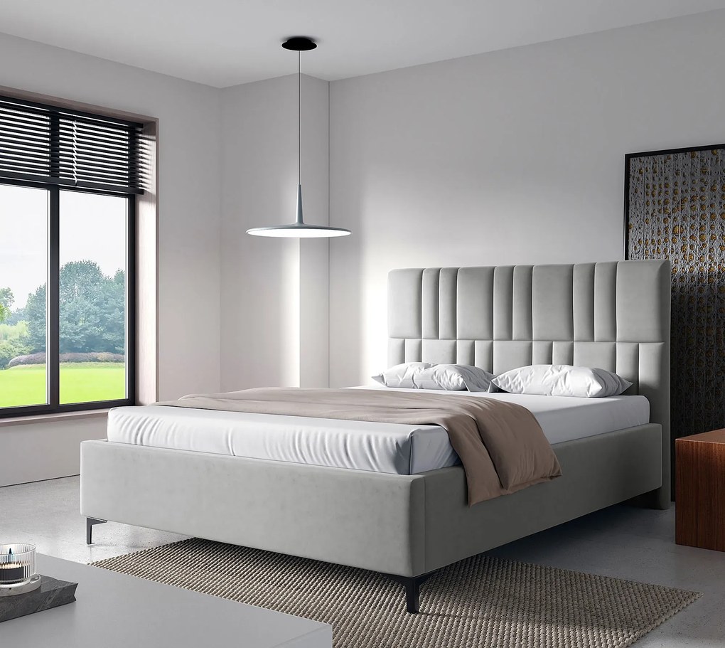 Jasnoszare łóżko tapicerowane z pojemnikiem 4 rozmiary L9-C25