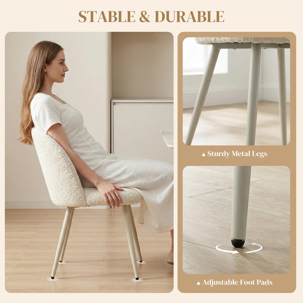 HOMCOM Krzesła do jadalni, krzesła kuchenne, miękkie tapicerowane chenille, 50,5 x 57,5 x 78,5 cm, kremowobiały | Aosom PL