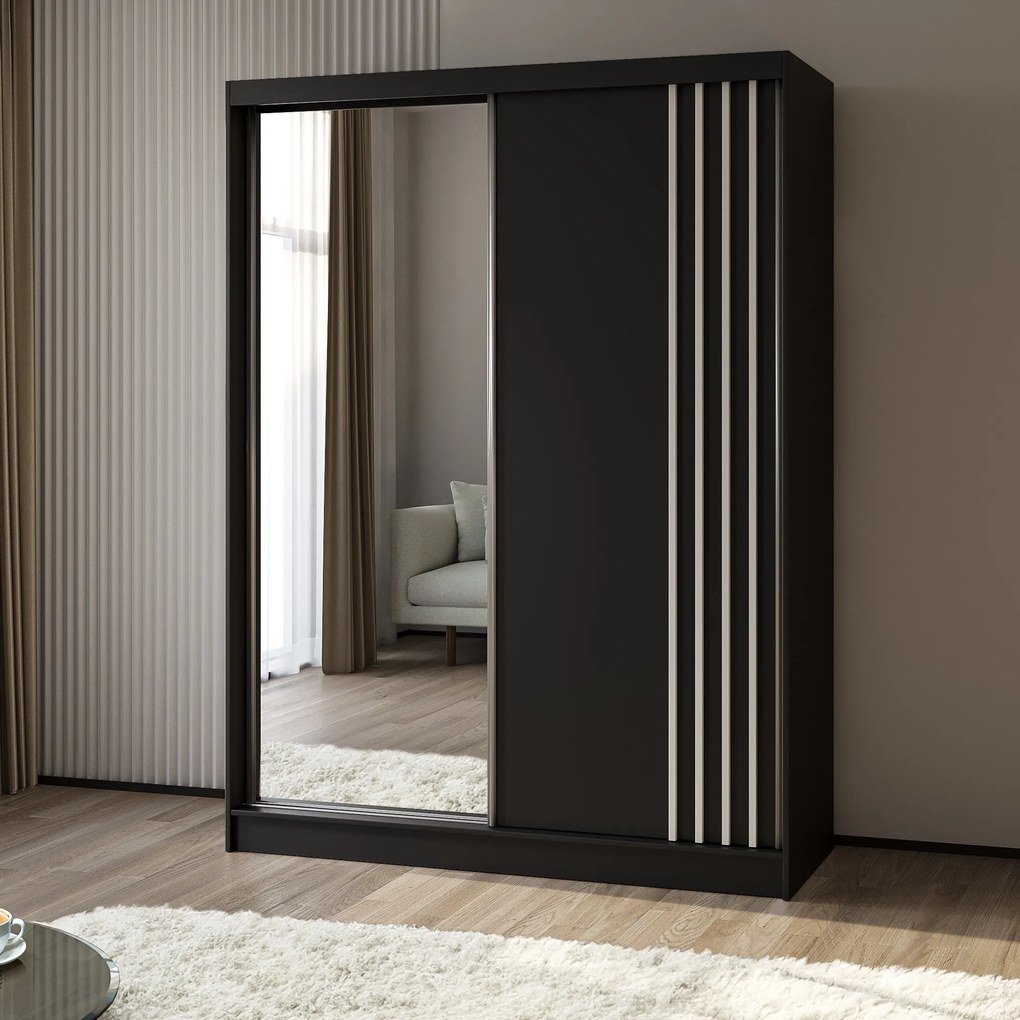 Szafa Przesuwna NELVIA 160 cm z Lustrem Szafa Dwudrzwiowa Czarna