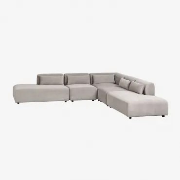 Sofa Modułowy Narożny 5-częściowy Z Podwójnym Szezlongiem Fogler Sztruks Jasny Szary Taupe - Sklum