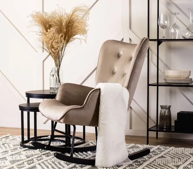 Szary welurowy fotel bujany uszak E4-R17