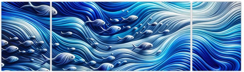 Obraz – Ryby w falach (170x50 cm)