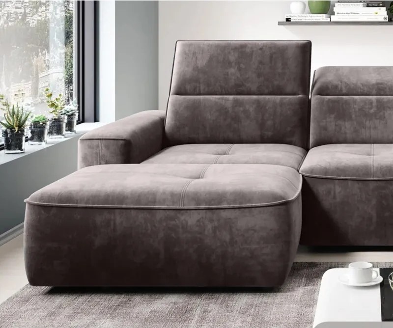 Narożnik COLOMBO Mini Prawostronny z elektryczną funkcją spania pojemnikiem PALLADIUM 05 Brązowy WERSAL