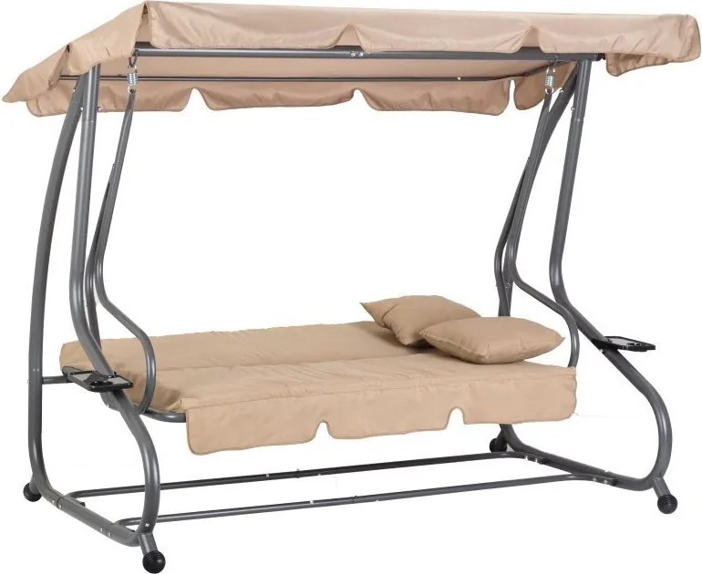 Huśtawka ogrodowa 3-osobowa z funkcją spania i daszkiem Valencia, beżowy
