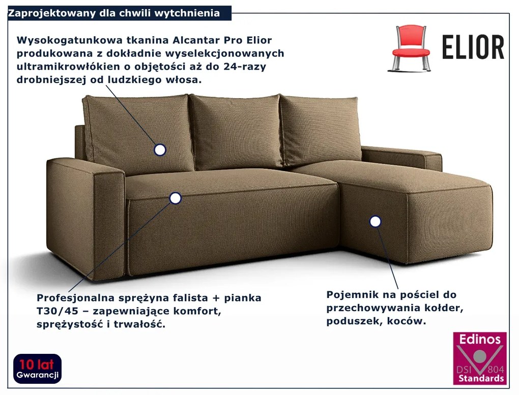 Brązowy narożnik rozkładany z funkcją spania R1-T88