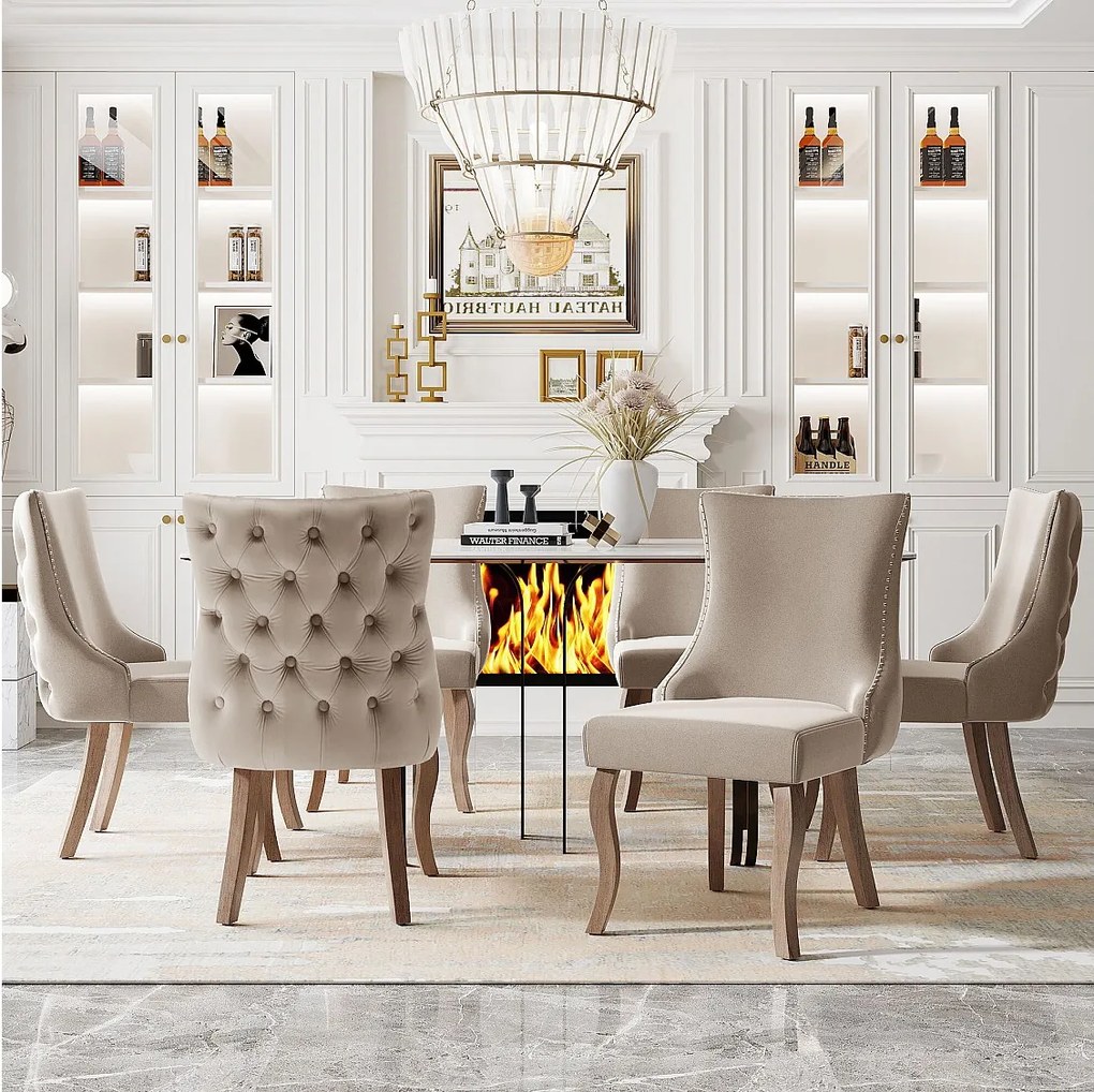 Zestaw 2 welurowych krzeseł do jadalni z nogami z litego drewna – beżowy