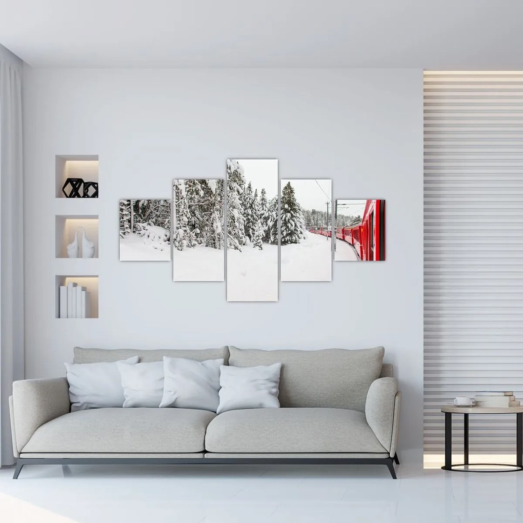 Obraz - Pociąg w zaśnieżonym krajobrazie (125x70 cm)