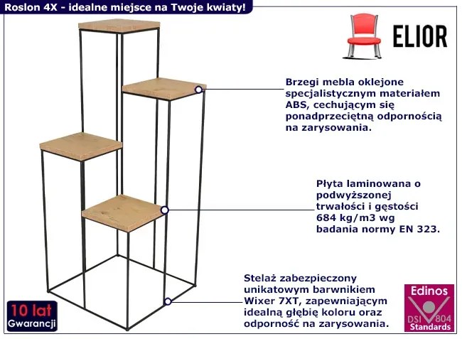 4-poziomowy kwietnik w stylu loft czarny + dąb lancelot - Roslon 4X