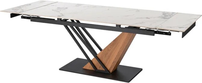 Stół Rozkładany Prostokątny REX 2 180-240 cm Ceramiczny Biały Marmur/Czarny do Jadalni Nowoczesny Loft