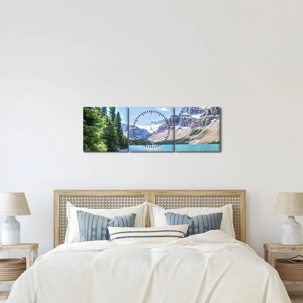 Obraz alpejskiego jeziora (z zegarem) (90x30 cm)