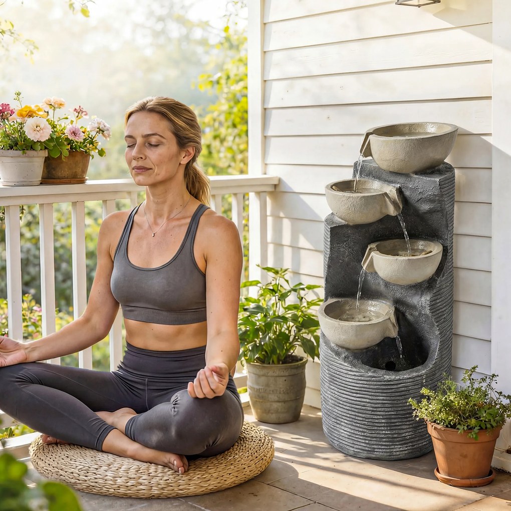 Outsunny 5-poziomowa fontanna ogrodowa z oświetleniem LED, pompą, kamienny styl, regulowana 33 x 31 x 80 cm | Aosom PL