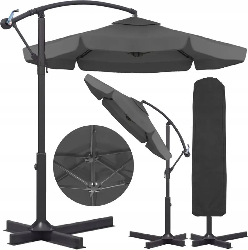 Składany parasol ogrodowy ARCADIA 300 cm, szary