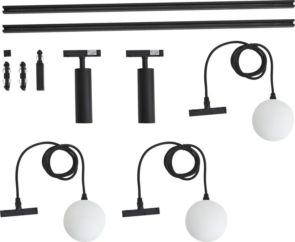 Nowoczesny system szynowy czarny z 2 reflektorami i 3 lampami wiszącymi 1-fazowy - Slimline Uzzy Eira