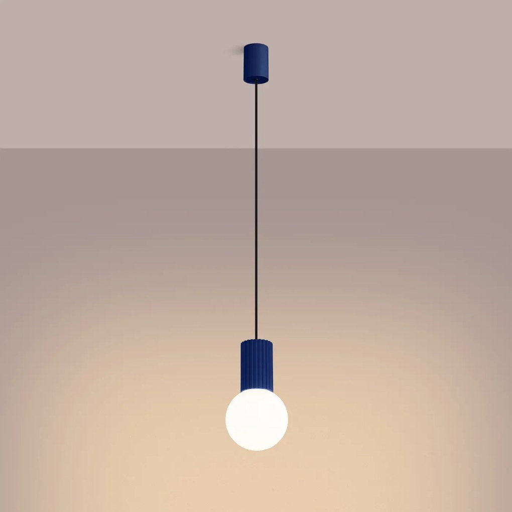 Lampa wisząca HALO 1 ultramaryna ryflowana SOLLUX LIGHTING