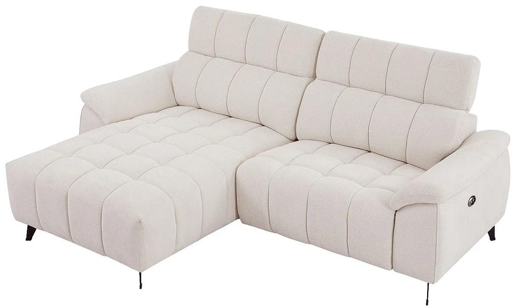 Kanapa narożna lewostronna z elektryczną funkcją relax i beżową teksturowaną tapicerką - CELTIMO