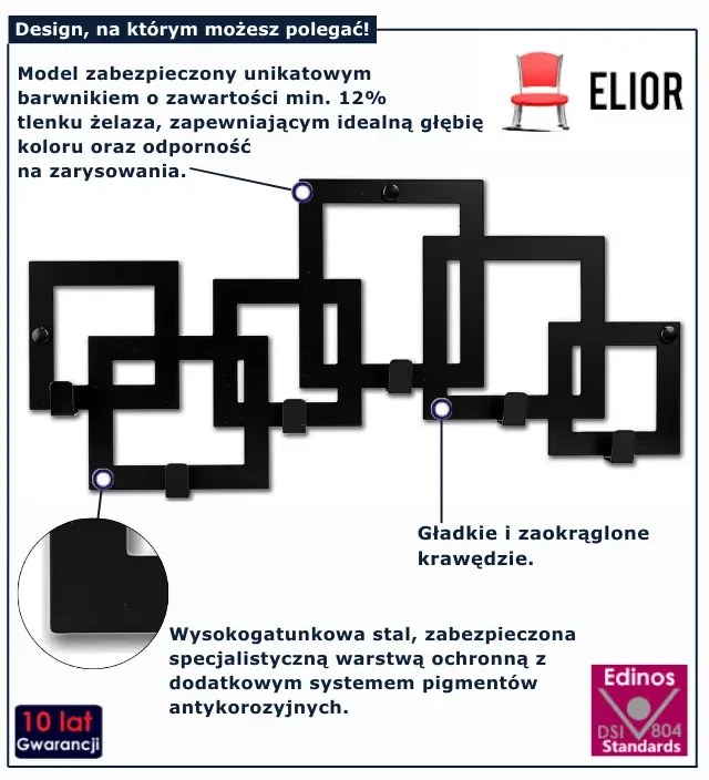 Czarny nowoczesny wieszak ścienny L9-Z81